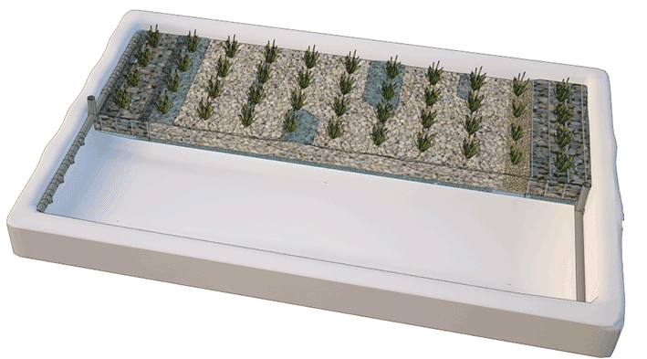 Render 3D Humedal artificial Fitodepuracion